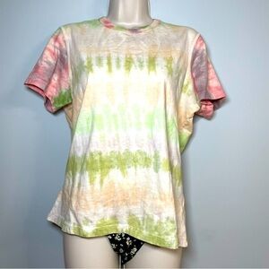 T Shirt Tie Dye by John Elliott Reconstructed Large Peach Multi Round Neck OOAK